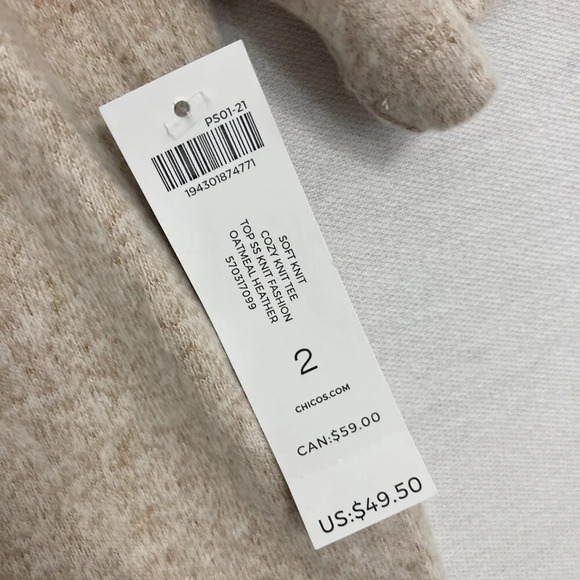 New Chico's Oat Meal Fuzzy Soft Knit Crew Neck Stretch Pullover Top Large/2 - Picture 3 of 10